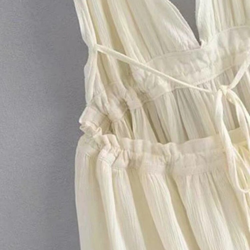 New Backless Boho Mini Dress Halter Tie Layered Swiss Dot Babydoll - Picture 8 of 12